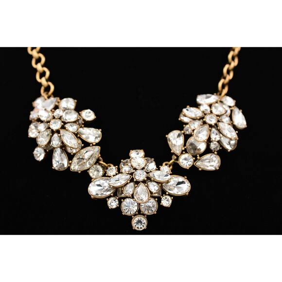 J.Crew Statement Necklace Rhinestone Crystal Antiqued Gold Chunky Signed BinAU - Picture 1 of 12